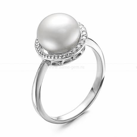 Кольцо из серебра с белой жемчужиной 8,5-9 мм. Артикул 10368