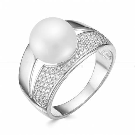 Кольцо из серебра с белой жемчужиной 10,5-11 мм. Артикул 10371