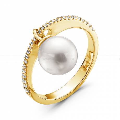 Кольцо из серебра с белой жемчужиной 8,5-9 мм. Артикул 10661
