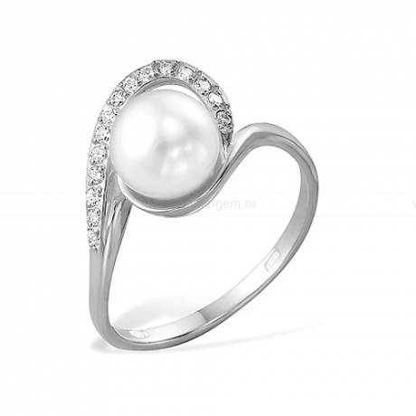 Кольцо из серебра с белой жемчужиной 7,5-8 мм. Артикул 9462