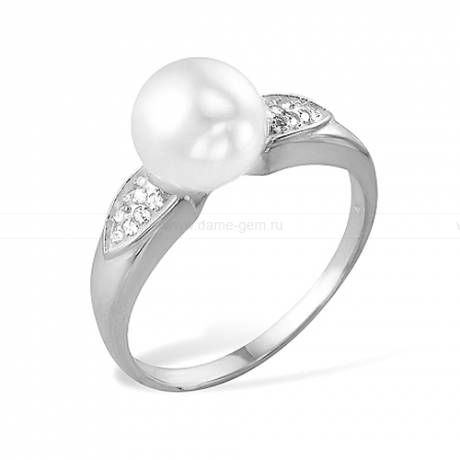 Кольцо из серебра с белой жемчужиной 8,5-9 мм. Артикул 9466