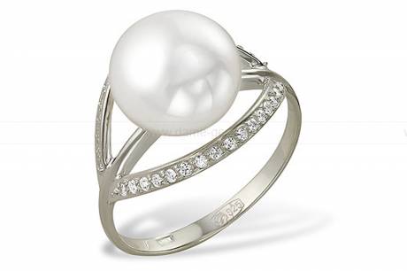 Кольцо из серебра с белой жемчужиной 10,5-11 мм. Артикул 9561
