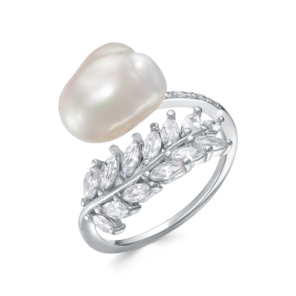 Кольцо из серебра 925 пробы с белой барочной жемчужиной 10-11 мм. Артикул 11117 Кольцо из серебра 925 пробы с белой барочной жемчужиной 10-11 мм. Артикул 11117