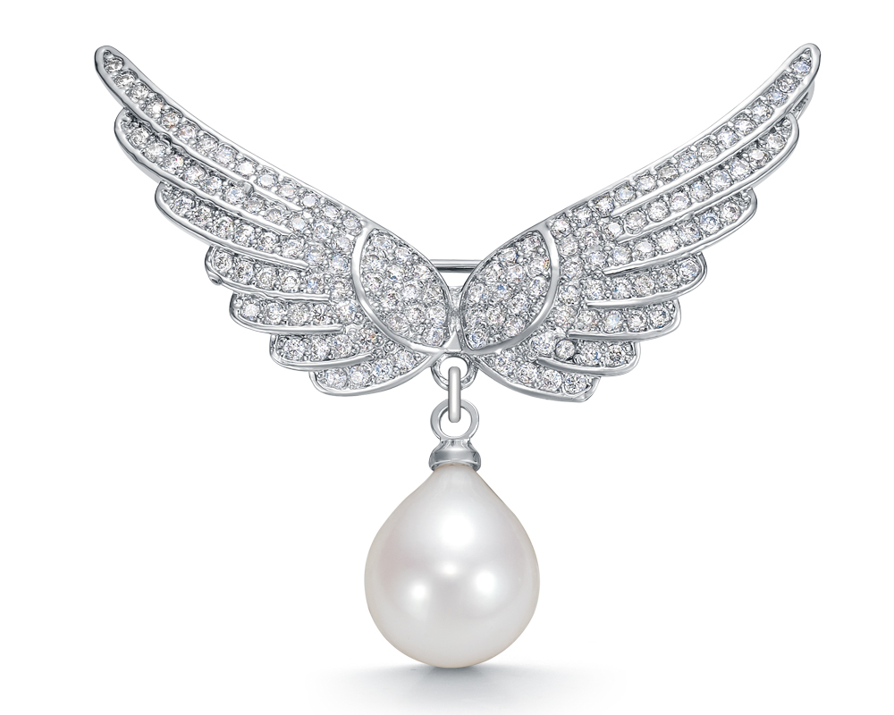 Брошь из сплава с белой речной жемчужиной "капля" 9-10 мм. Артикул 8634 Брошь из сплава с белой речной жемчужиной "капля" 9-10 мм. Артикул 8634