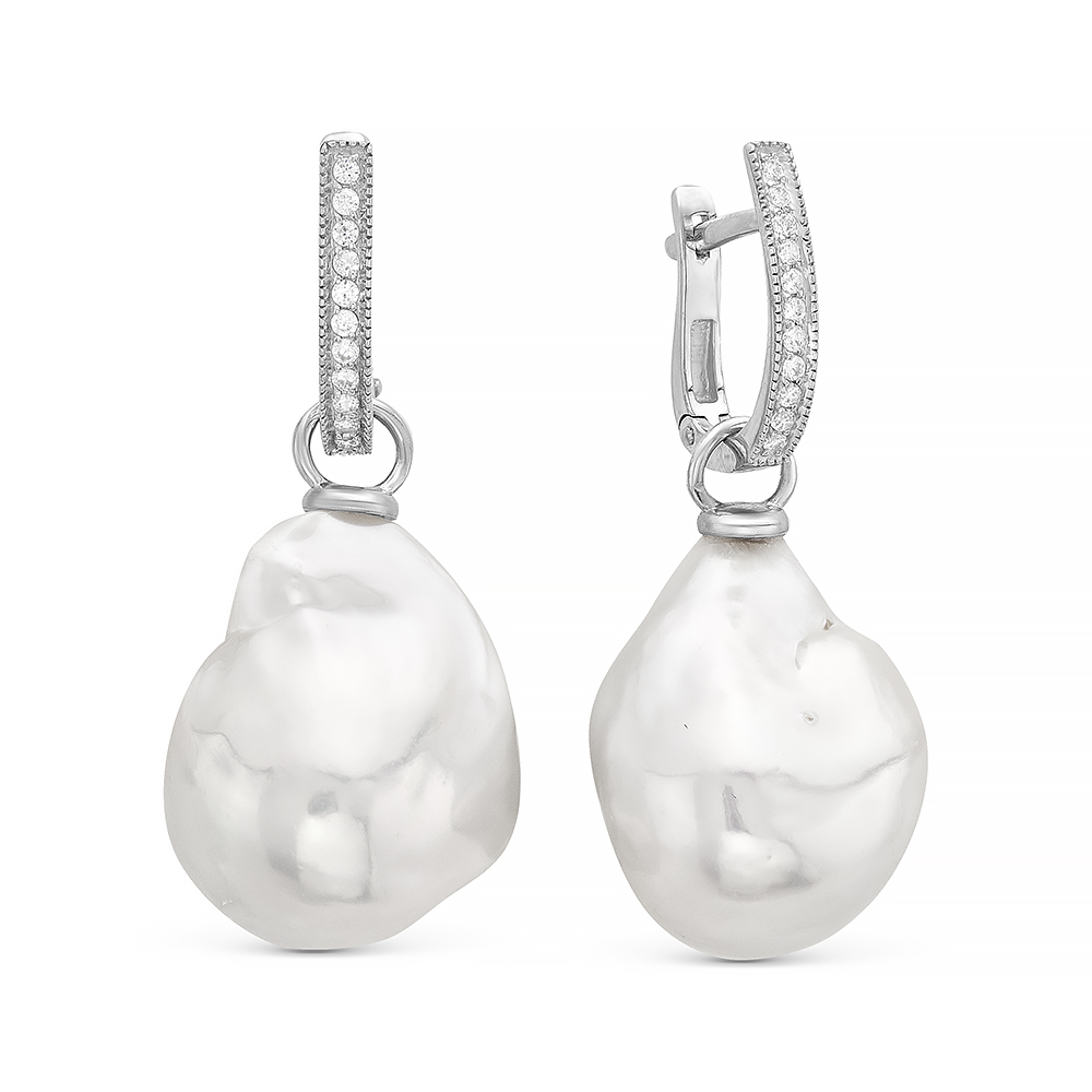 Серьги из серебра с белыми жемчужинами 16-20 мм. Артикул 10434 Серьги из серебра с белыми жемчужинами 16-20 мм. Артикул 10434
