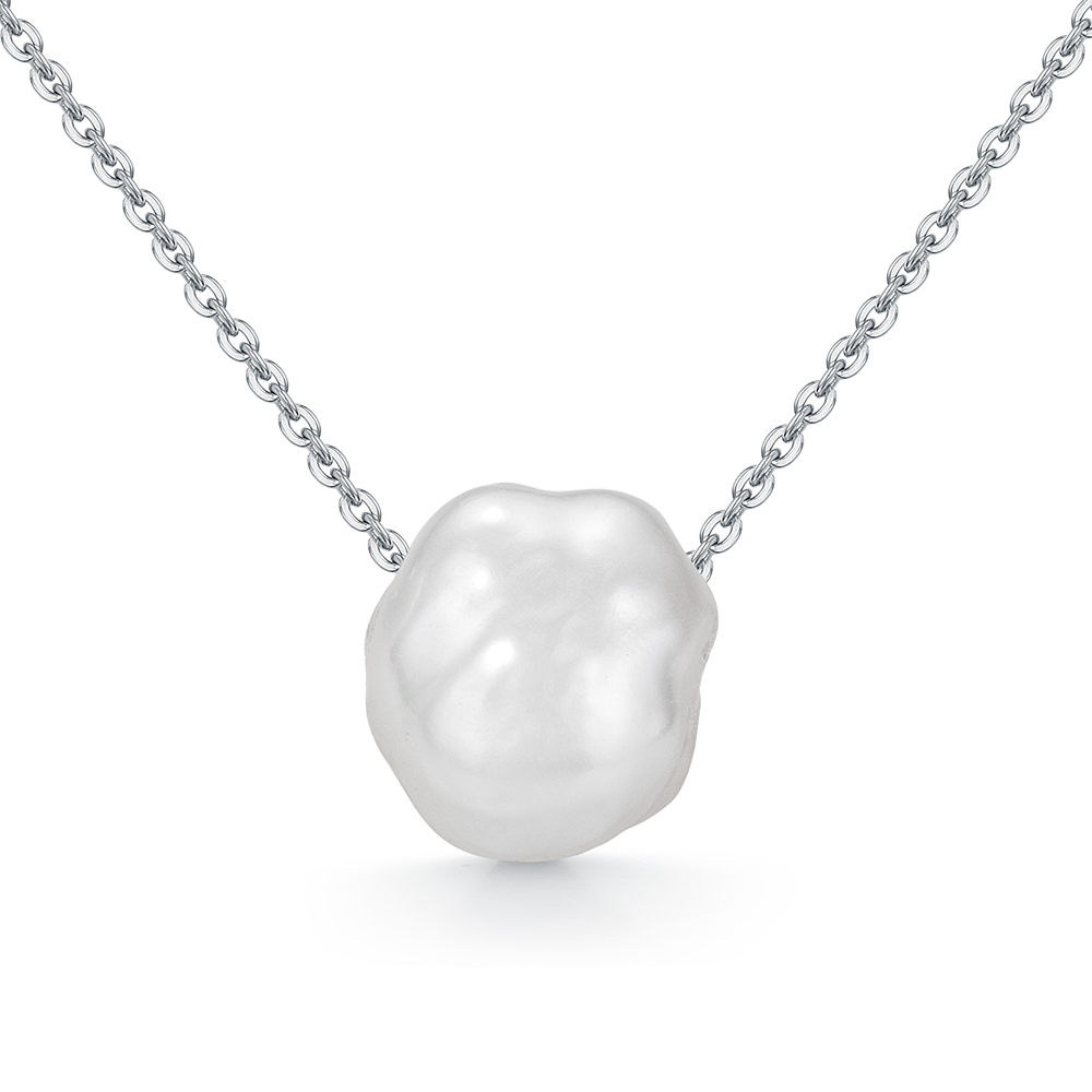 Цепочка из белого золота 585 пробы с белой жемчужиной "Барокко" 10-11 мм. Артикул 10005 Цепочка из белого золота 585 пробы с белой жемчужиной "Барокко" 10-11 мм. Артикул 10005