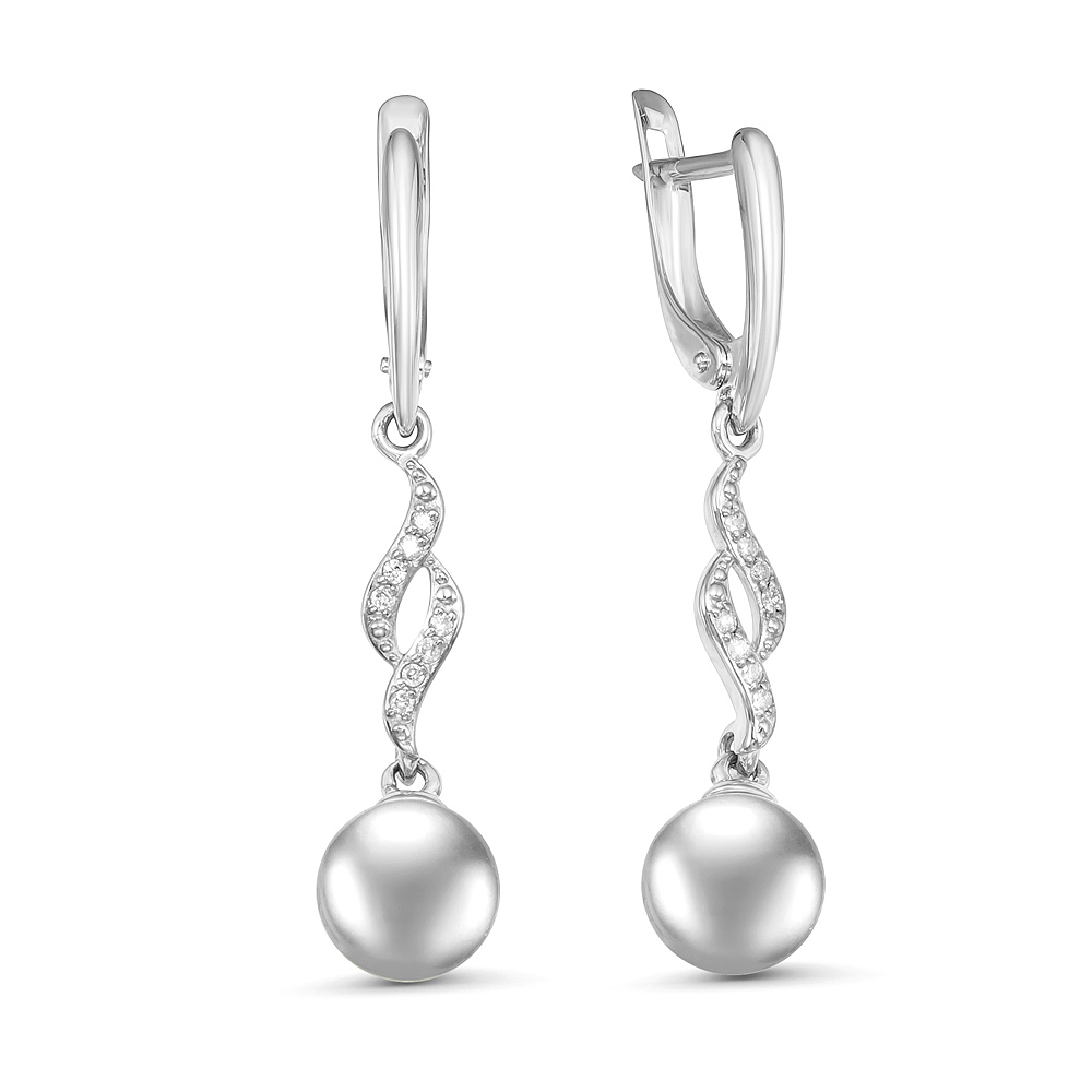 Серьги из золота с морскими серебристыми жемчужинами 8-8,5 мм. Артикул 12165 Серьги из золота с морскими серебристыми жемчужинами 8-8,5 мм. Артикул 12165