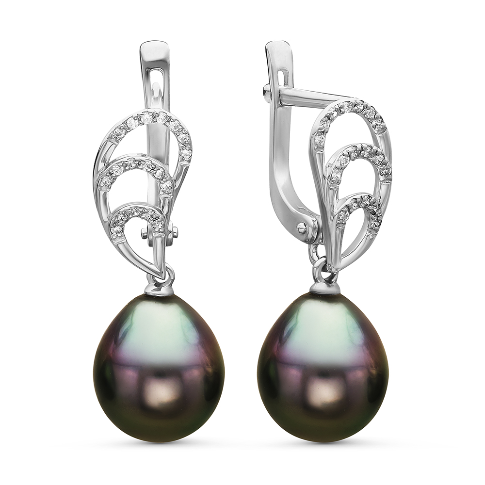 Серьги из серебра с Таитянскими жемчужинами 10-10,5 мм. Артикул 10720 Серьги из серебра с Таитянскими жемчужинами 10-10,5 мм. Артикул 10720