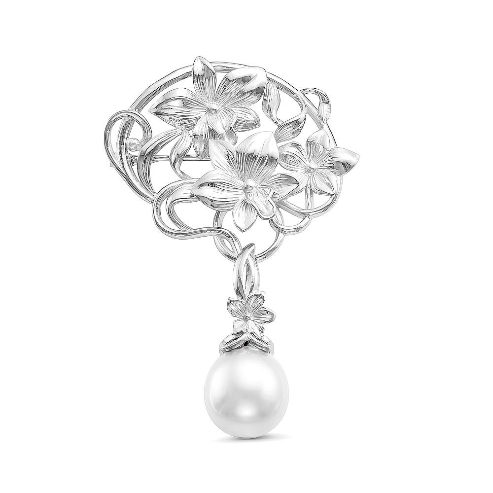 Брошь из серебра с морской Австралийской жемчужиной 10,6-10,9 мм. Артикул 10752 Брошь из серебра с морской Австралийской жемчужиной 10,6-10,9 мм. Артикул 10752