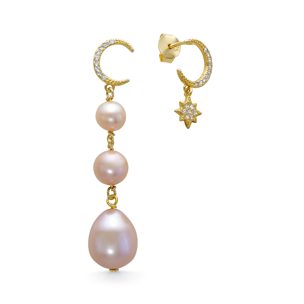Серьги из серебра 925 пробы с розовыми жемчужинами 6-10 мм. Артикул 10108