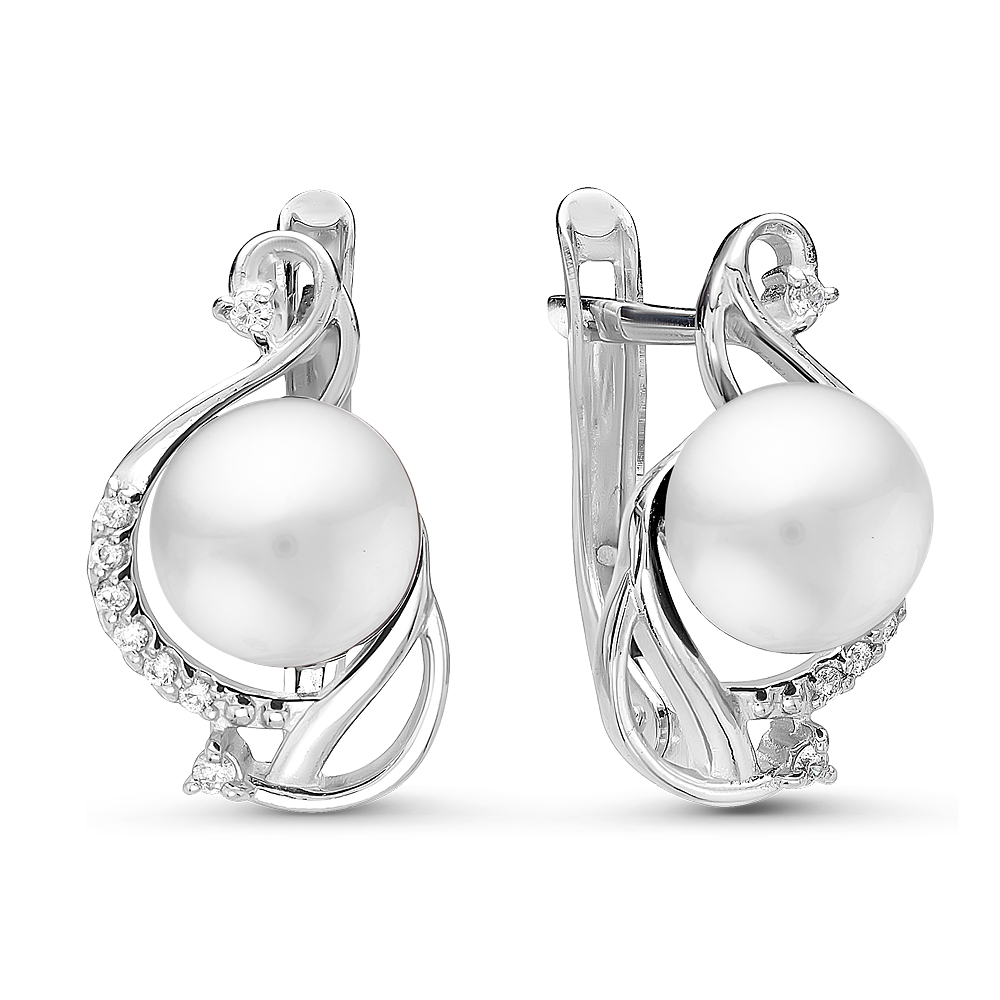 Серьги из серебра 925 пробы с белыми жемчужинами 7-7,5 мм. Артикул 10790
