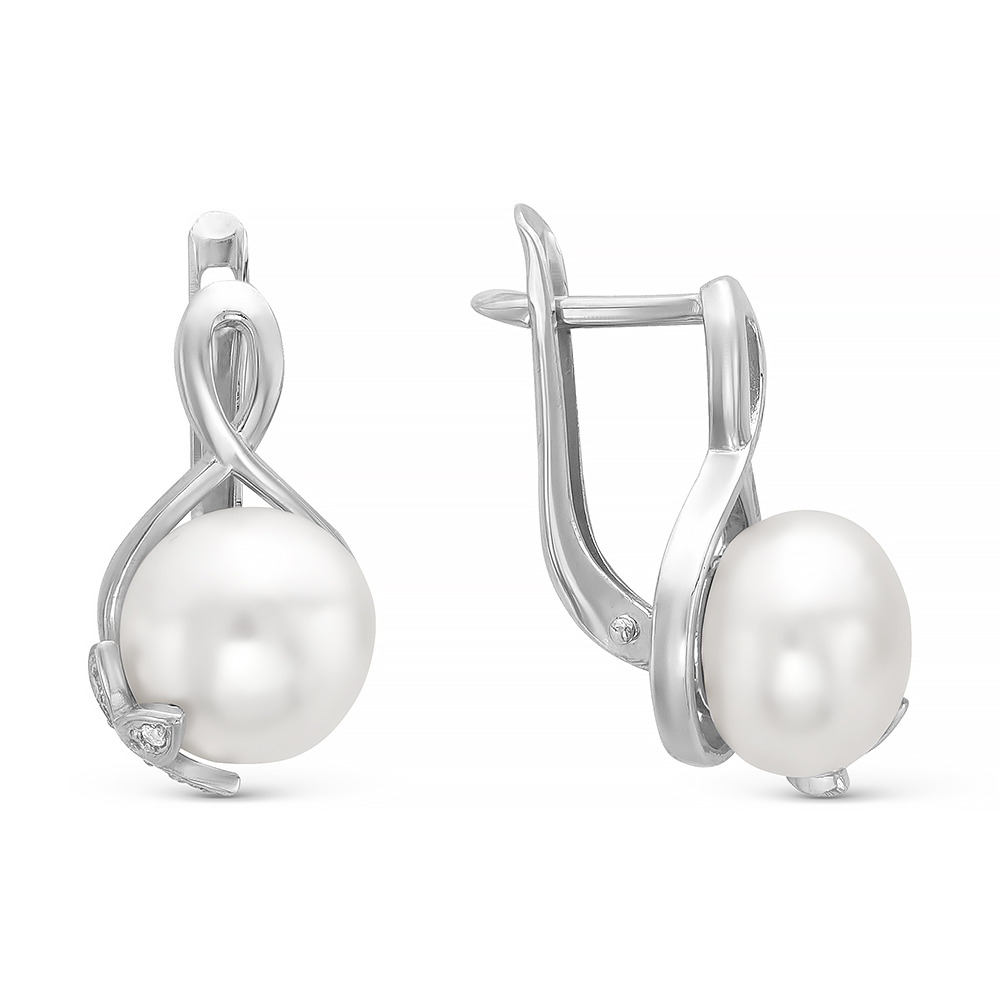 Серьги из серебра 925 пробы с белыми жемчужинами 8,5-9 мм. Артикул 10797