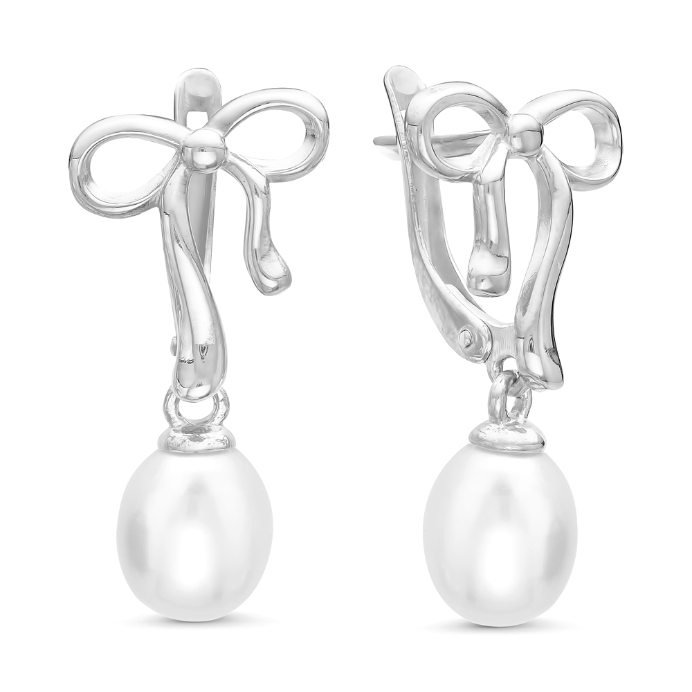 Серьги из серебра 925 пробы с белыми жемчужинами 7,5-8 мм. Артикул 11635