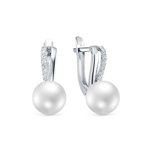 Серьги из серебра 925 пробы с белыми жемчужинами 8-8,5 мм. Артикул 10419