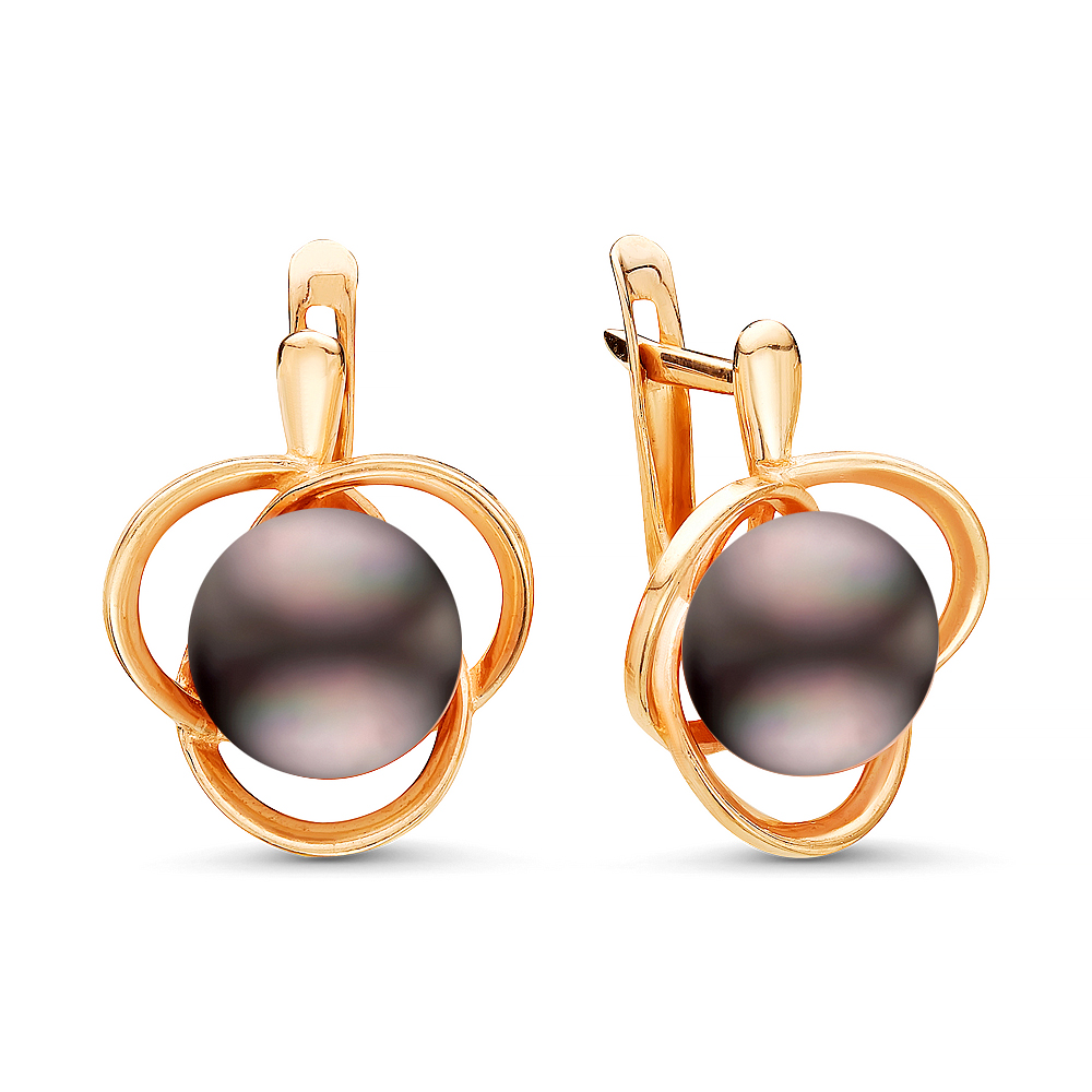 Серьги из серебра 925 пробы с черными жемчужинами 8,5-9 мм. Артикул 10821