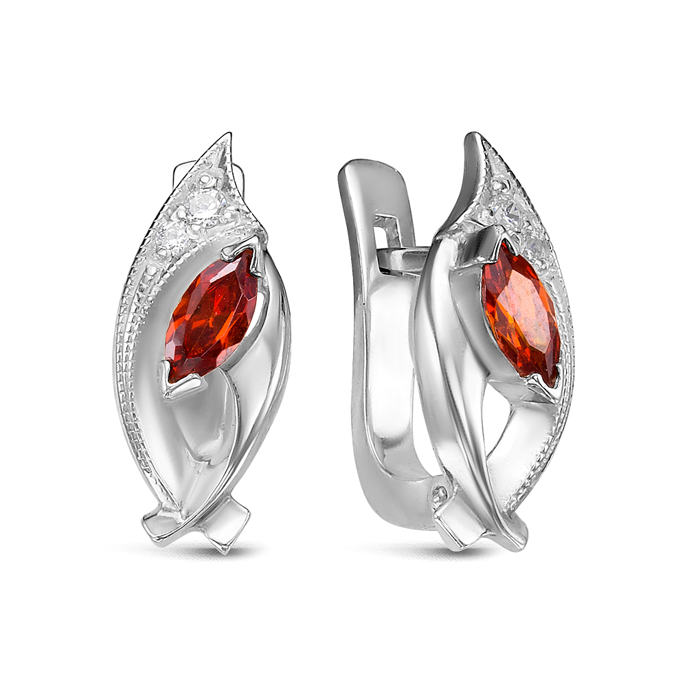 Серьги из серебра 925 пробы, украшенные фианитами. Артикул 12566