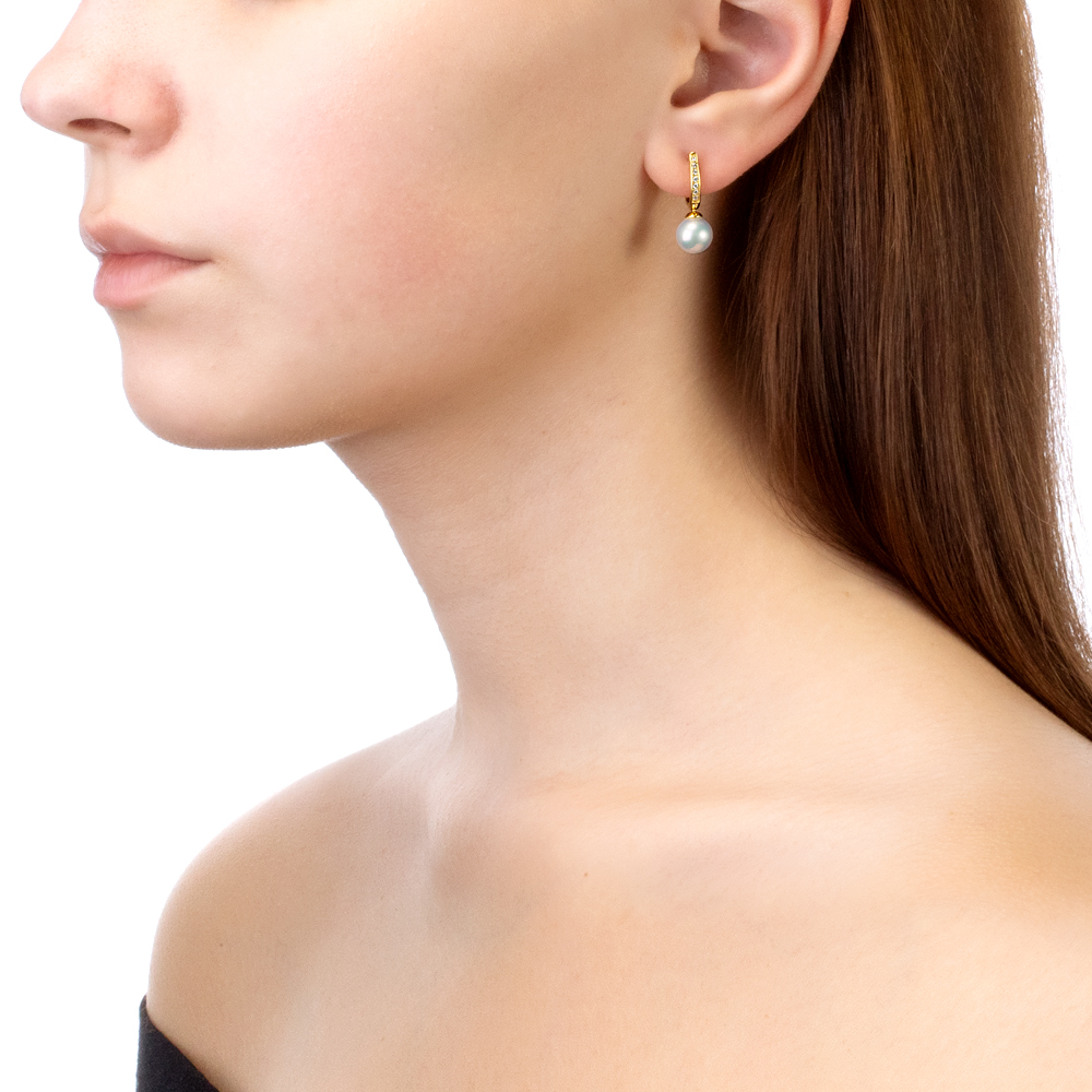 Серьги из серебра 925 пробы с белыми жемчужинами 7,5-8 мм. Артикул 9603