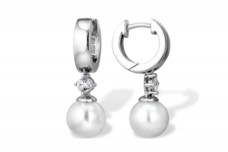 Серьги из серебра 925 пробы с белыми жемчужинами 8,5-9 мм. Артикул 9610
