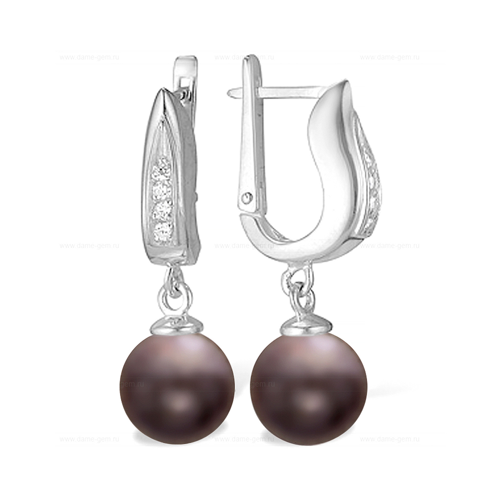 Серьги из серебра 925 пробы с черными жемчужинами 8-8,5 мм. Артикул 11511
