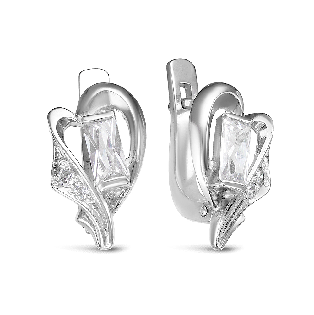Серьги из серебра 925 пробы, украшенные фианитами. Артикул 12569