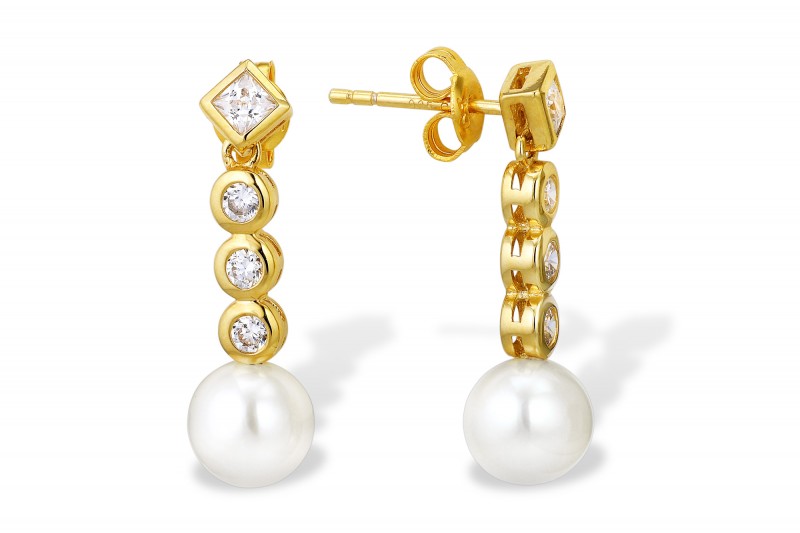 Серьги из серебра 925 пробы с белыми жемчужинами 8,5-9 мм. Артикул 9608