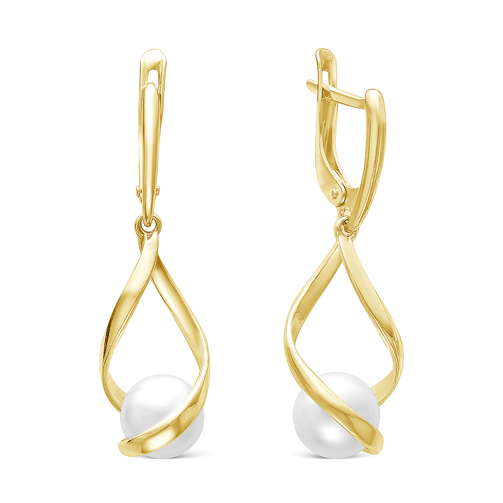 Серьги из серебра 925 пробы с белыми жемчужинами 8 мм. Артикул 12553