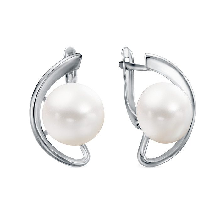 Серьги из серебра 925 пробы с белыми речными жемчужинами 10,5-11 мм. Артикул 11523