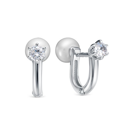 Серьги из серебра 925 пробы с белыми жемчужинами 6,5-7 мм. Артикул 9355