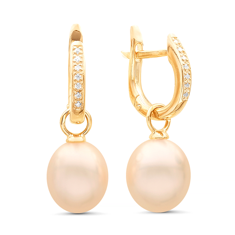 Серьги из серебра 925 пробы с розовыми жемчужинами 9,5-10 мм. Артикул 11349