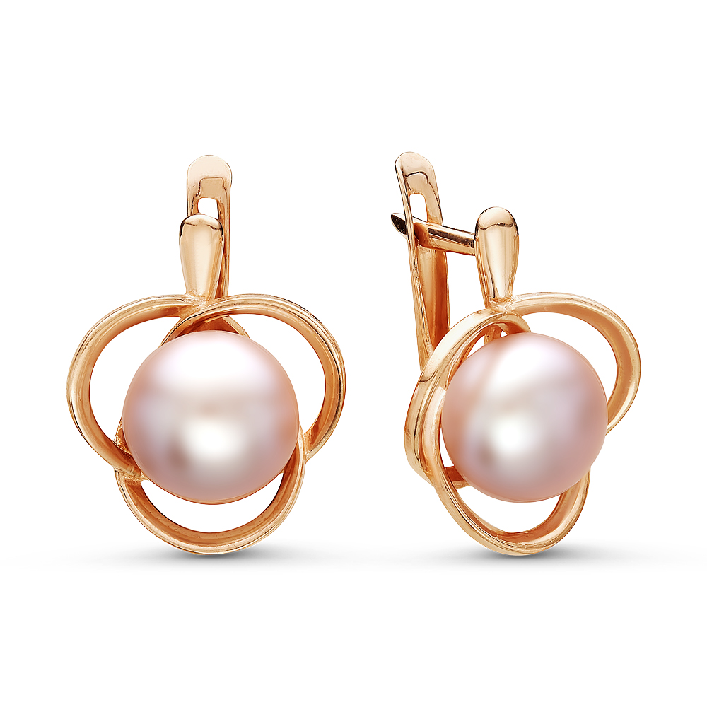Серьги из серебра 925 пробы с розовыми жемчужинами 8,5-9 мм. Артикул 10772