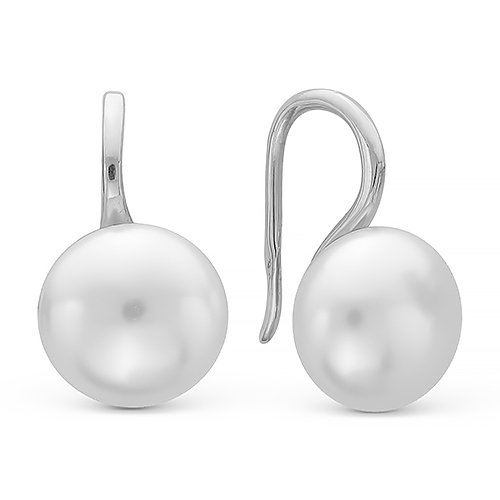 Серьги из серебра 925 пробы с белыми жемчужинами 9,5 мм. Артикул 11019