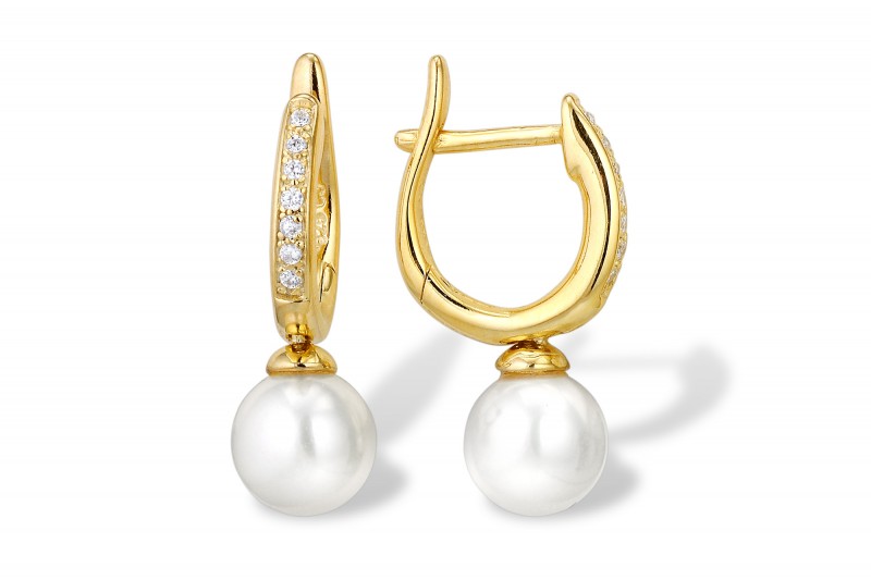 Серьги из серебра 925 пробы с белыми жемчужинами 7,5-8 мм. Артикул 9603