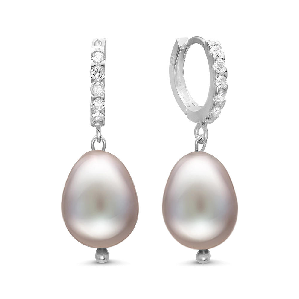 Серьги из серебра 925 пробы с серебристыми жемчужинами 10-11 мм. Артикул 9623