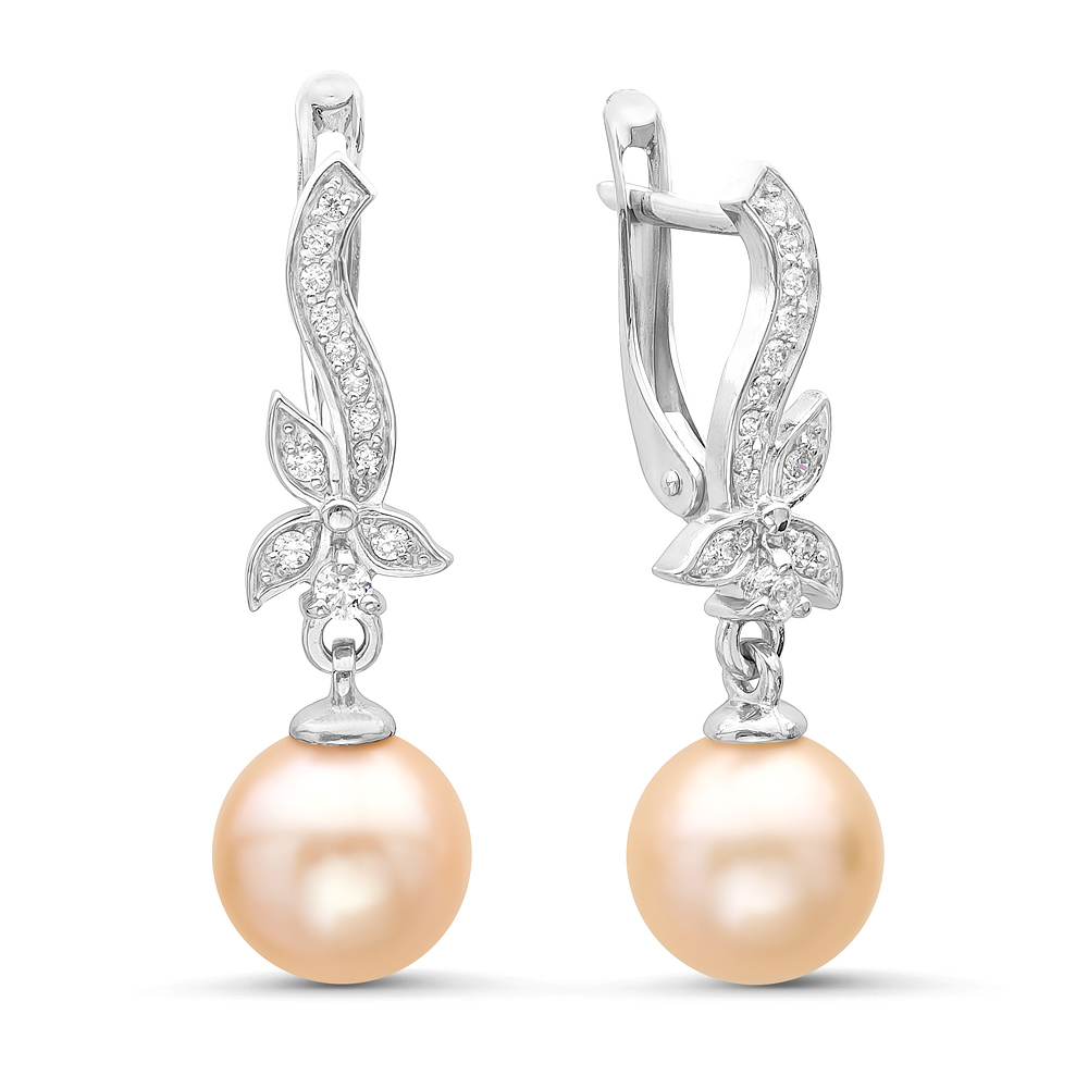 Серьги из серебра 925 пробы с розовыми жемчужинами 8,5-9 мм. Артикул 11343