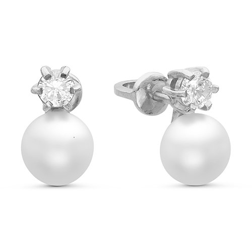 Серьги из серебра 925 пробы с белыми жемчужинами 7,5-8 мм. Артикул 10386