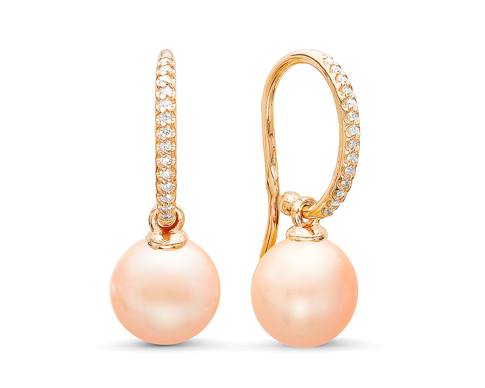 Серьги из серебра 925 пробы с розовыми жемчужинами 8,5-9 мм. Артикул 11480