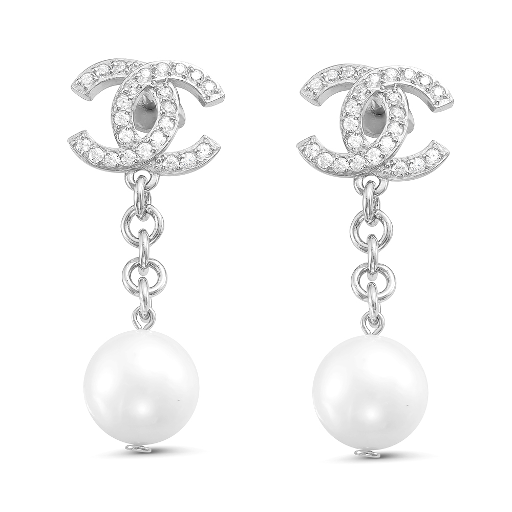 Серьги из серебра 925 пробы с белыми жемчужинами 9-9,5 мм. Артикул 11932