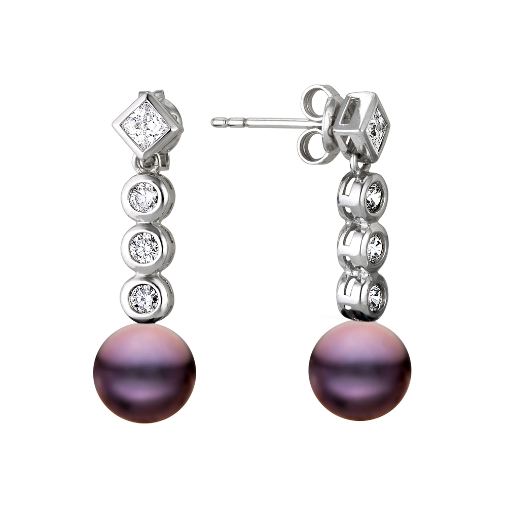 Серьги из серебра 925 пробы с черными жемчужинами 8,5-9 мм. Артикул 9620