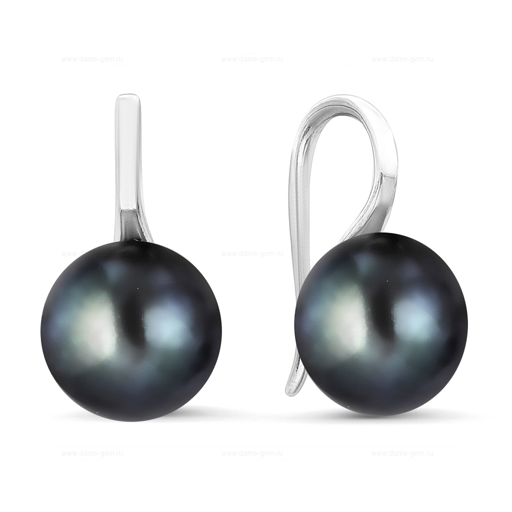 Серьги из серебра 925 пробы с черными жемчужинами 8,5-9 мм. Артикул 11338