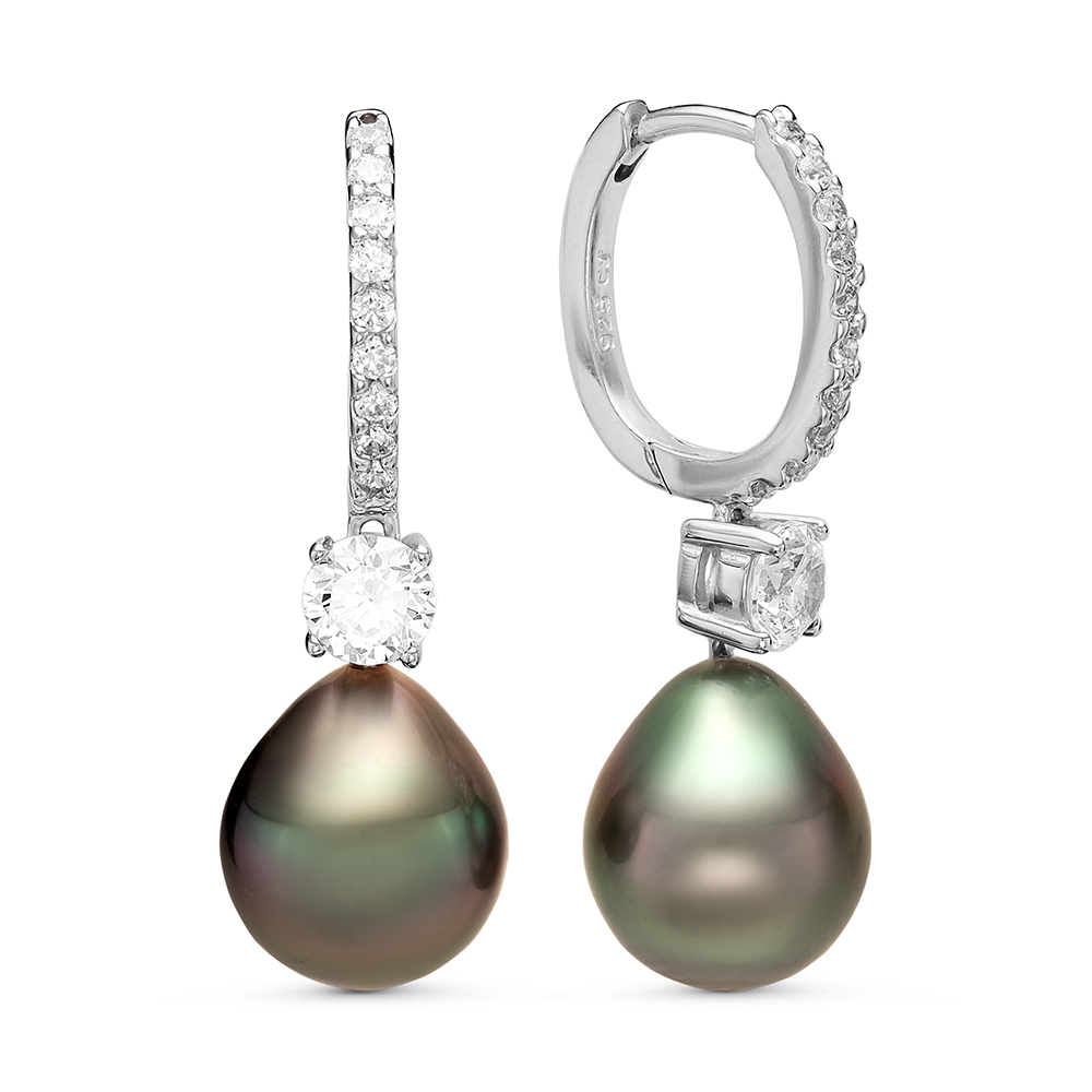 Серьги из серебра 925 пробы с Таитянскими жемчужинами 10-10,5 мм. Артикул 11106