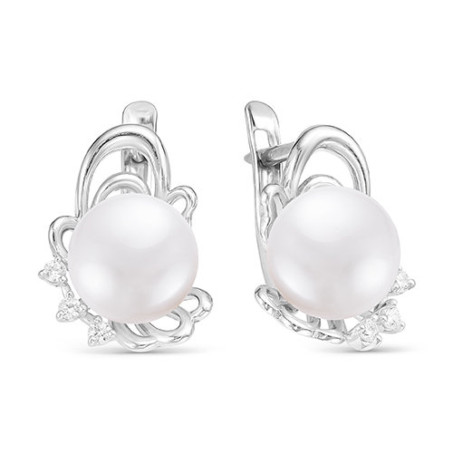 Серьги из серебра 925 пробы с белыми жемчужинами 8-8,5 мм. Артикул 10805