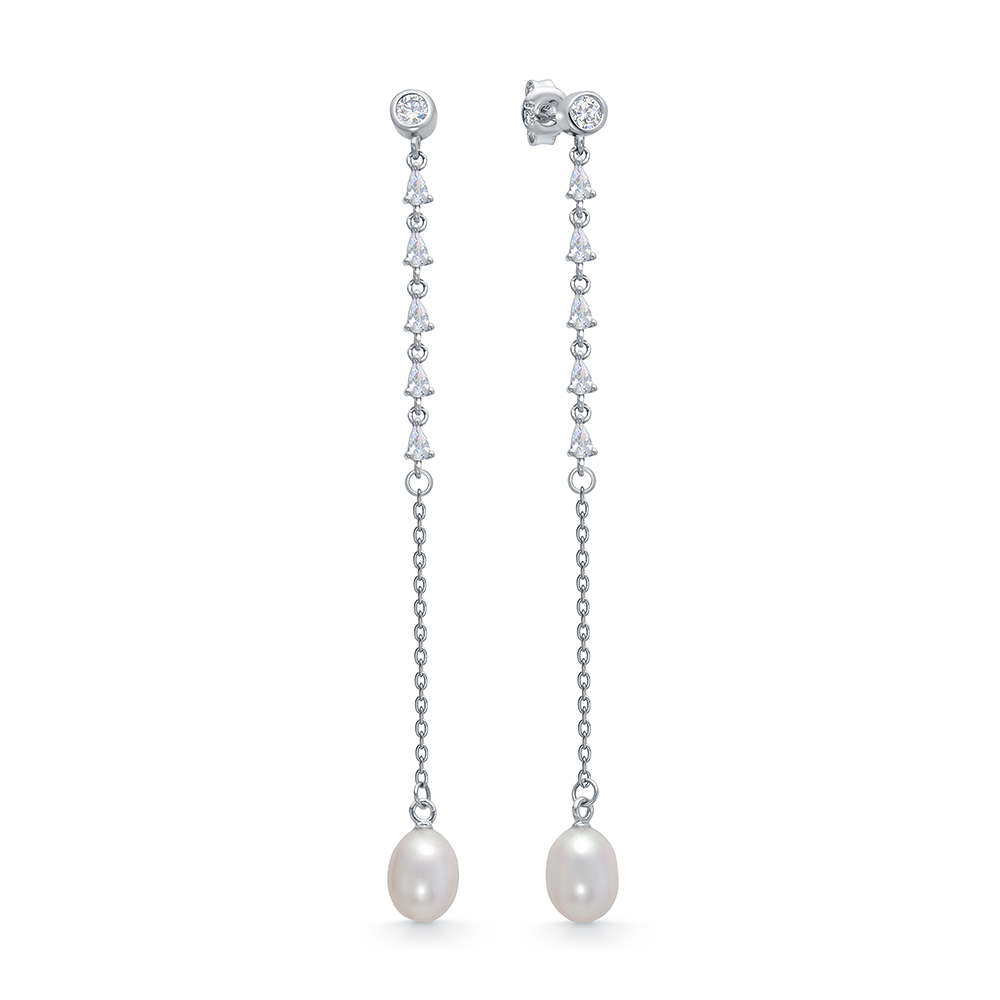 Серьги из серебра 925 пробы с белыми жемчужинами 7,5-8 мм. Артикул 11345