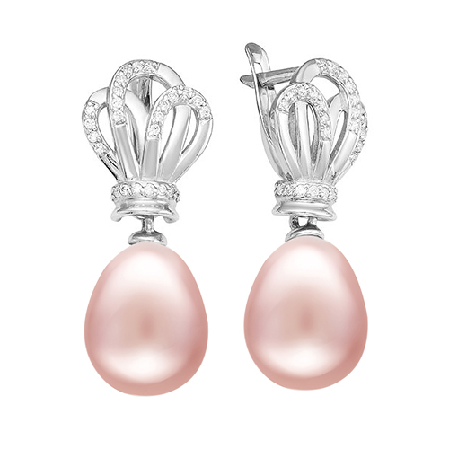 Серьги из серебра 925 пробы с розовыми жемчужинами 10-11 мм. Артикул 12205