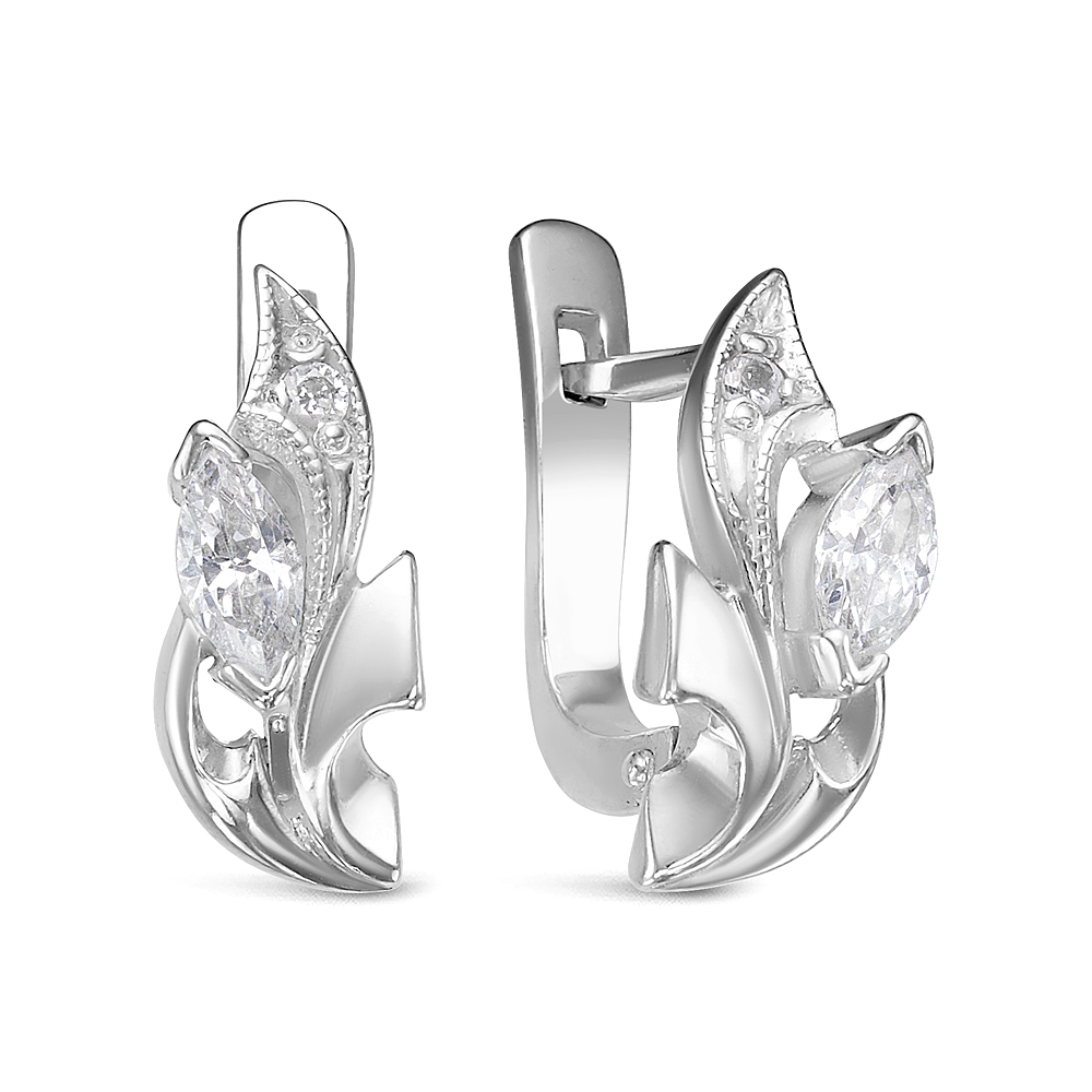 Серьги из серебра 925 пробы, украшенные фианитами. Артикул 12535