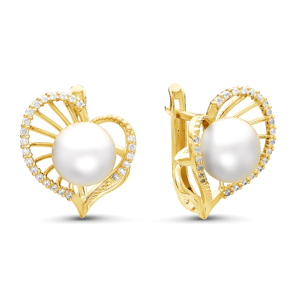 Серьги из серебра 925 пробы с белыми жемчужинами 7,5-8 мм. Артикул 10393