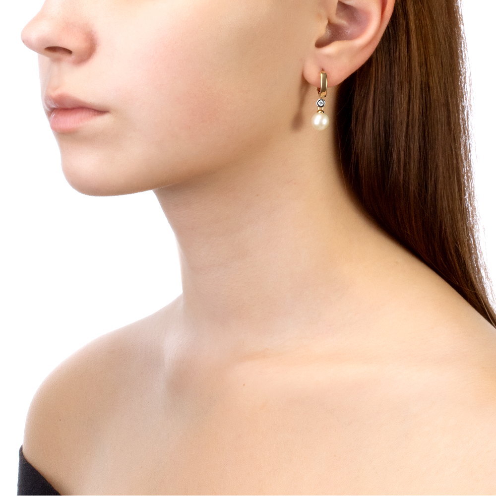 Серьги из серебра 925 пробы с белыми жемчужинами 8,5-9 мм. Артикул 9601