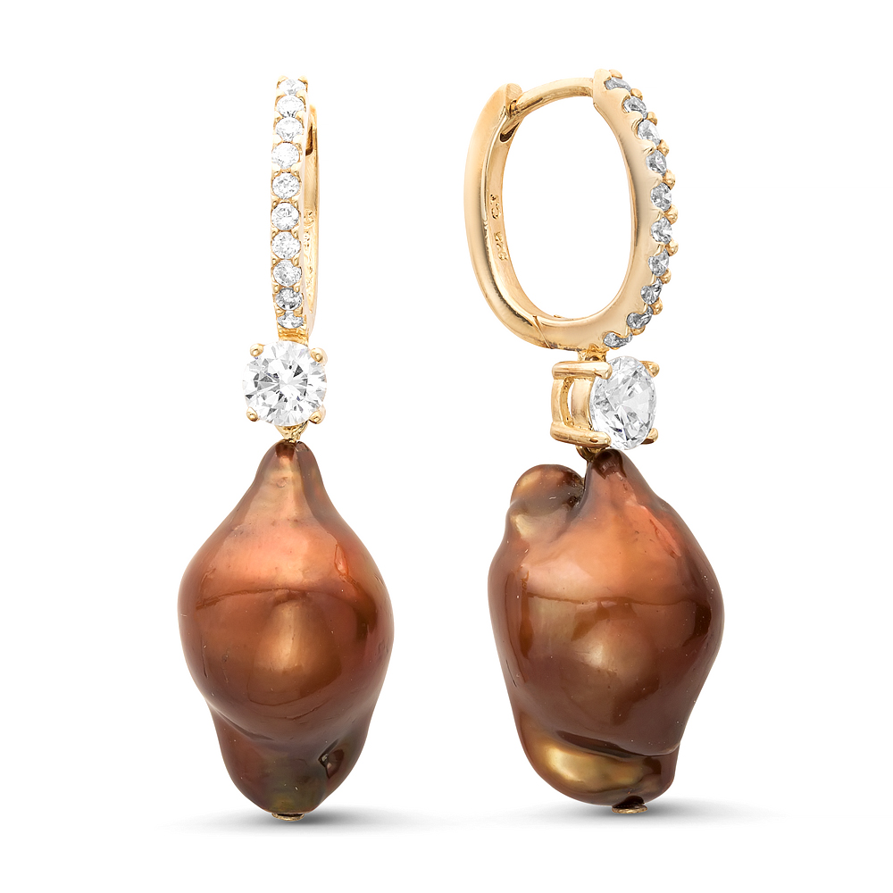 Серьги из серебра 925 пробы с шоколадными жемчужинами 13-16 мм. Артикул 11362