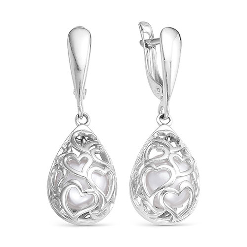 Серьги из серебра 925 пробы с белыми жемчужинами 8-8,5 мм. Артикул 12089