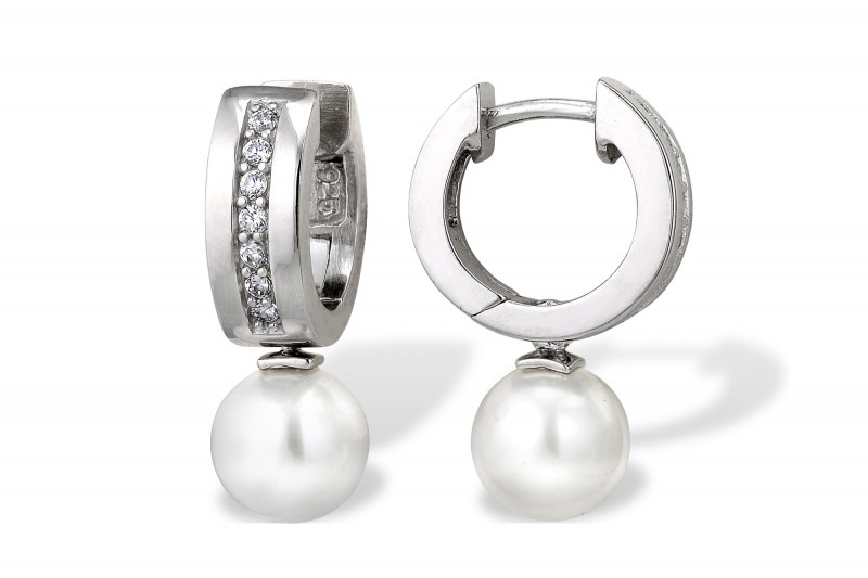 Серьги из серебра 925 пробы с белыми жемчужинами 8,5-9 мм. Артикул 9606