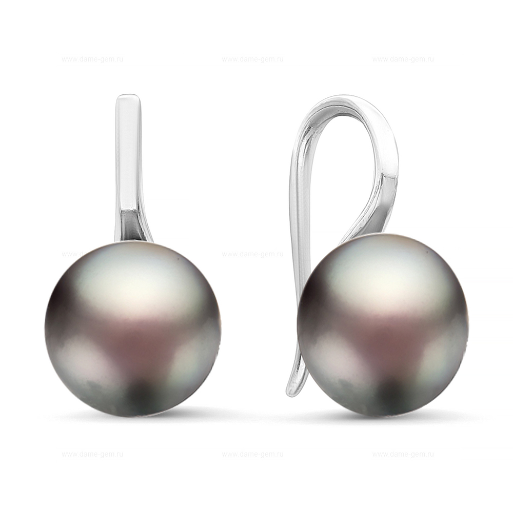 Серьги из серебра 925 пробы с черными жемчужинами 8,5-9 мм. Артикул 11338